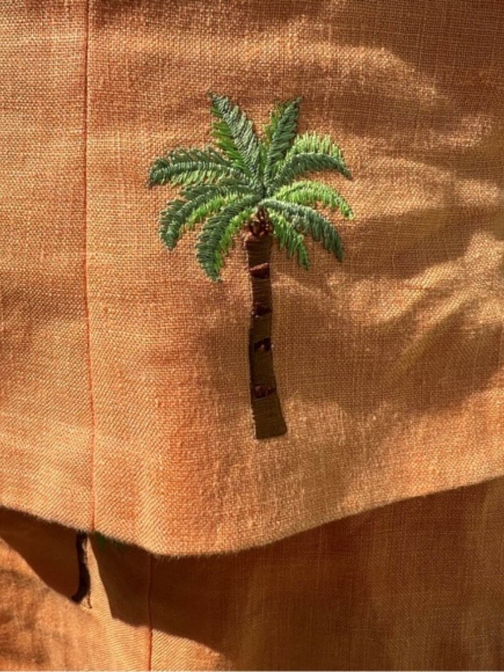 Jade by Melody Tam 100% Linen Embroidered Palm Tree Two Piece Set Size 4 - Picture 4 of 7